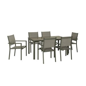 Mesa de jardim em alumínio e textilene, 6 cadeiras, Capua 150, Verde caqui, 150x90x71 cm