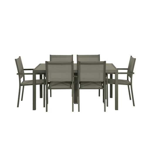 Mesa de jardim em alumínio e textilene, 6 cadeiras, Capua 150, Verde caqui, 150x90x71 cm