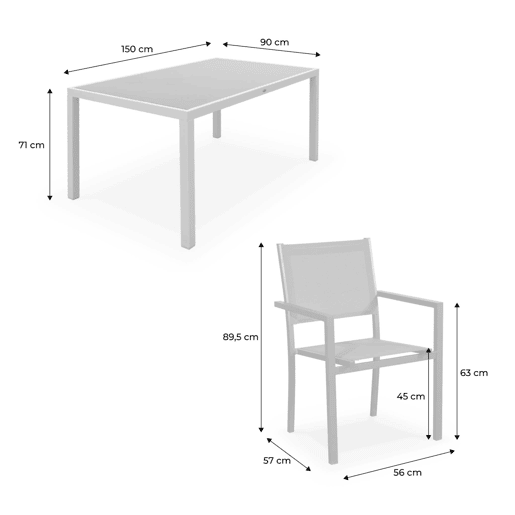 Mesa de jardim em alumínio e textilene, 6 cadeiras, Capua 150, Verde caqui, 150x90x71 cm