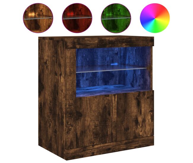 Aparador - mueble de almacenamiento con luces led roble ahumado 60,5x37x67 cm es2045