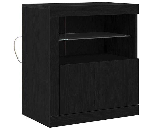 Aparador - mueble de almacenamiento led negro 60,5 x 37 x 67 cm madera de ingeniería es4181