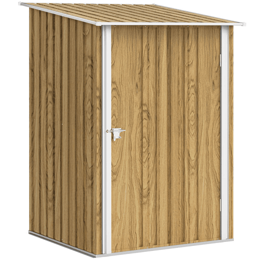 Outsunny Abrigo de Jardim Exterior 0,92 m² 100x103x160 cm Abrigo de Jardim Metálica com 1 Porta e Fecho para Armazenamento de Ferramentas para Pátio Terraço, Castanho Claro