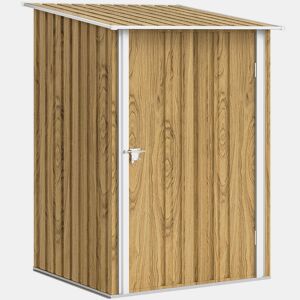 Outsunny Abrigo de Jardim Exterior 0,92 m² 100x103x160 cm Abrigo de Jardim Metálica com 1 Porta e Fecho para Armazenamento de Ferramentas para Pátio Terraço, Castanho Claro