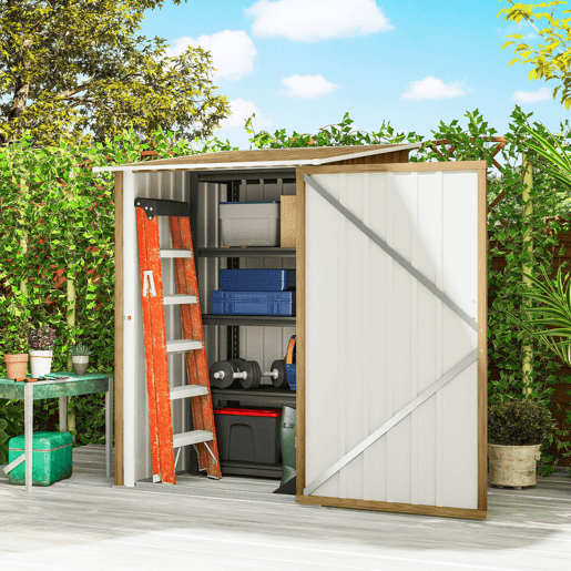 Outsunny Abrigo de Jardim Exterior 0,92 m² 100x103x160 cm Abrigo de Jardim Metálica com 1 Porta e Fecho para Armazenamento de Ferramentas para Pátio Terraço, Castanho Claro