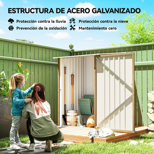 Outsunny Abrigo de Jardim Exterior 0,92 m² 100x103x160 cm Abrigo de Jardim Metálica com 1 Porta e Fecho para Armazenamento de Ferramentas para Pátio Terraço, Castanho Claro