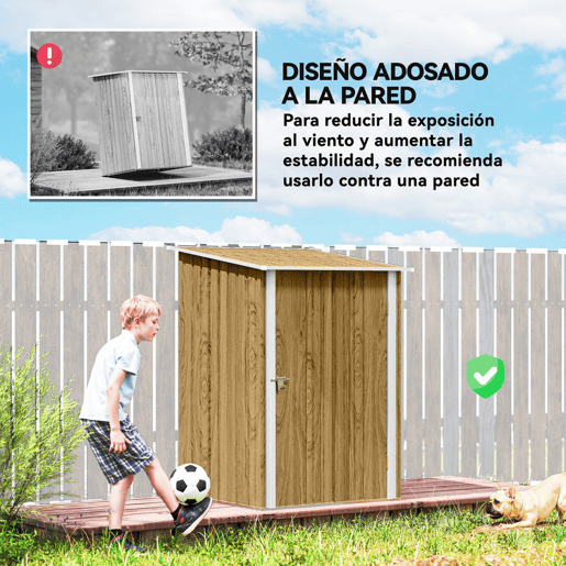 Outsunny Abrigo de Jardim Exterior 0,92 m² 100x103x160 cm Abrigo de Jardim Metálica com 1 Porta e Fecho para Armazenamento de Ferramentas para Pátio Terraço, Castanho Claro