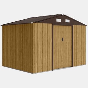 Outsunny Abrigo de Jardim Exterior 4,9 m², 277x195x192 cm, Casota de Jardim Metálica com Porta de Correr, Ventilação e Kit de Fundação, para Armazenamento de Ferramentas, Castanho Claro