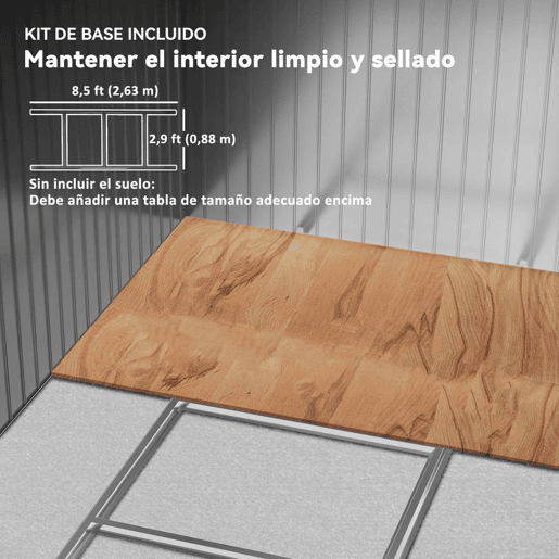 Outsunny Abrigo de Jardim Exterior 4,9 m², 277x195x192 cm, Casota de Jardim Metálica com Porta de Correr, Ventilação e Kit de Fundação, para Armazenamento de Ferramentas, Castanho Claro