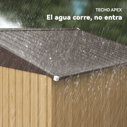 Outsunny Abrigo de Jardim Exterior 4,9 m², 277x195x192 cm, Casota de Jardim Metálica com Porta de Correr, Ventilação e Kit de Fundação, para Armazenamento de Ferramentas, Castanho Claro