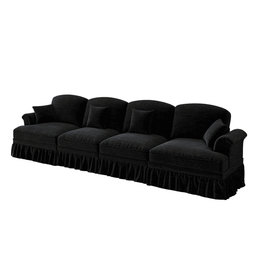 Sofá de 4 lugares - estilo mid-century em chenille, braços em forma de funil - preto