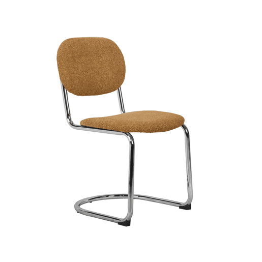 Cadeira arredondada em metal, boucle texturizado e pés cromados, set de 2, Maloa boucle, Mostarda, 47x54.5x81 cm