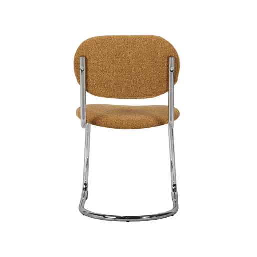 Cadeira arredondada em metal, boucle texturizado e pés cromados, set de 2, Maloa boucle, Mostarda, 47x54.5x81 cm