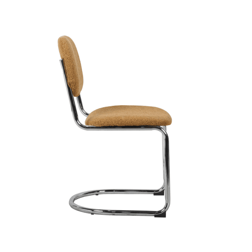 Cadeira arredondada em metal, boucle texturizado e pés cromados, set de 2, Maloa boucle, Mostarda, 47x54.5x81 cm