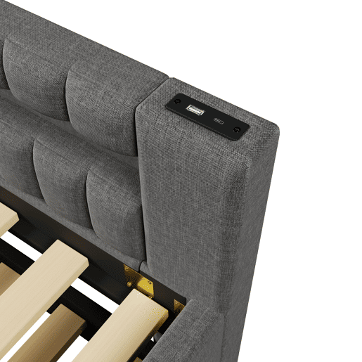Sofá-cama 90x200 cm - LED com comando, cama extra, USB + TYPE-C, linho - cinzento Sofá-cama 90x200 cm - LED com comando, cama extra, USB + TYPE-C, linho - cinzento