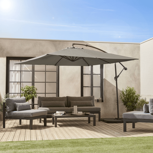 3x3m guarda-sol quadrado offset, Hardelot, Verde caqui, 300x295x250 cm