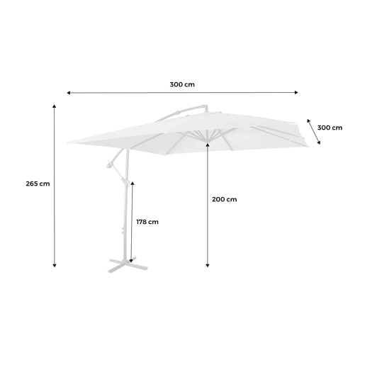 3x3m guarda-sol quadrado offset, Hardelot, Verde caqui, 300x295x250 cm