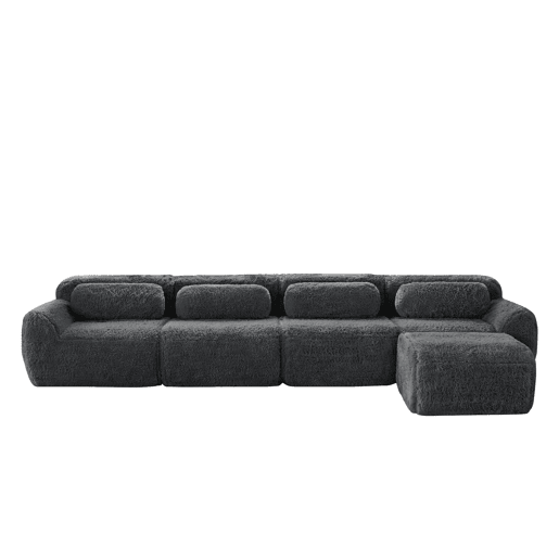 Sofá modular em L para 4 pessoas - sem montagem, chaise longue - cinzento