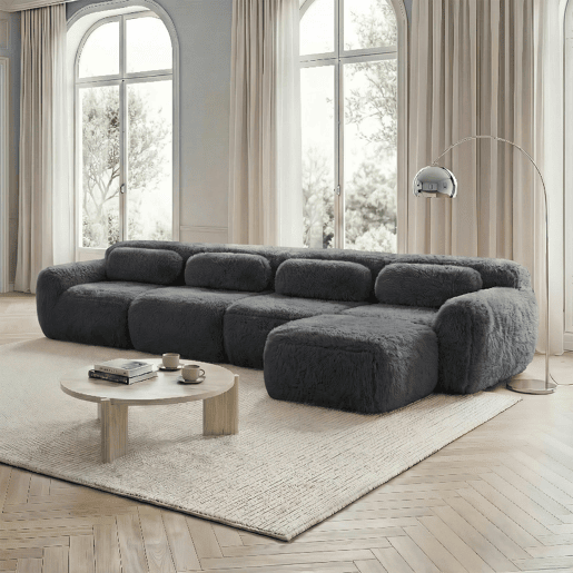 Sofá modular em L para 4 pessoas - sem montagem, chaise longue - cinzento