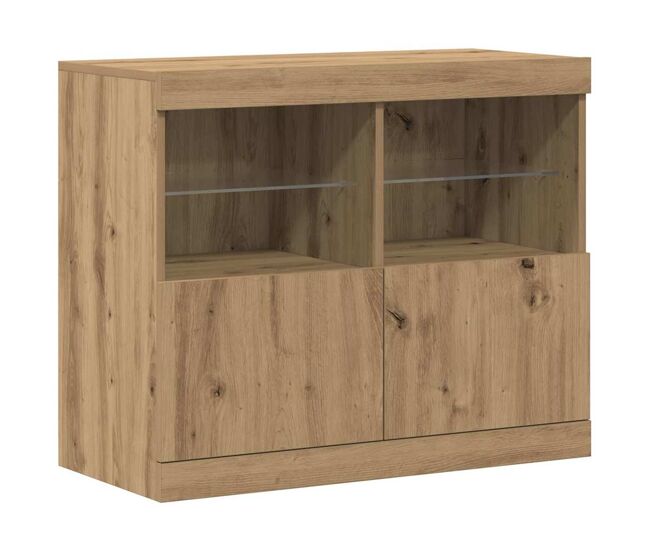 Aparador - mueble de almacenamiento led marrón 81 x 37 x 66,5 cm madera de ingeniería es4178