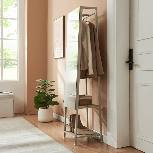 Espelho de corpo inteiro 2 em 1 Klilbojle com 2 prateleiras 160x40x35cm Areia en.casa