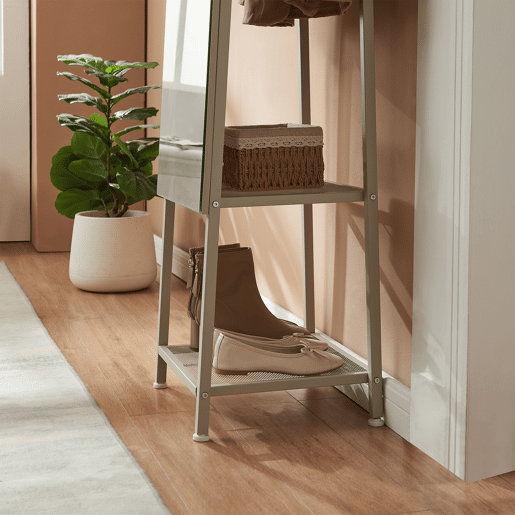Espelho de corpo inteiro 2 em 1 Klilbojle com 2 prateleiras 160x40x35cm Areia en.casa