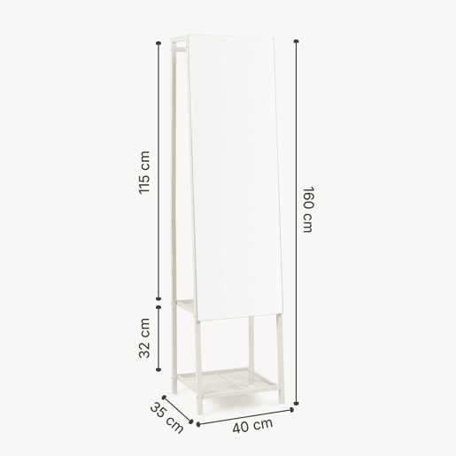 Espelho de corpo inteiro 2 em 1 Klilbojle com 2 prateleiras 160x40x35cm Areia en.casa