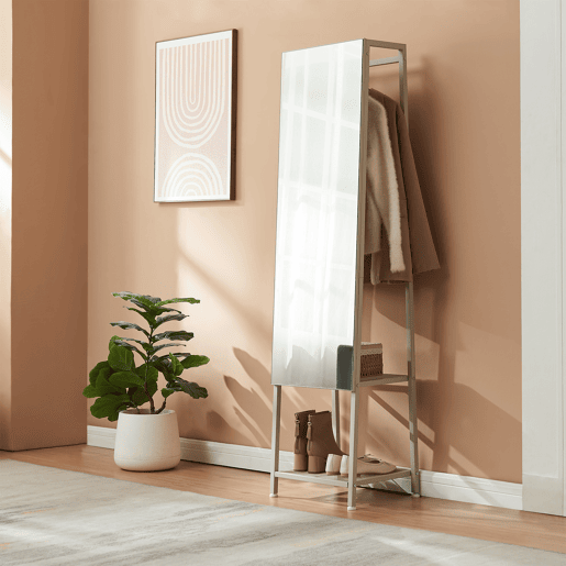 Espelho de corpo inteiro 2 em 1 Klilbojle com 2 prateleiras 160x40x35cm Areia en.casa