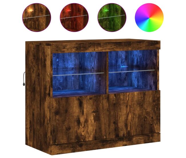 Aparador - mueble de almacenamiento con luces led roble ahumado 81x37x67 cm es2051