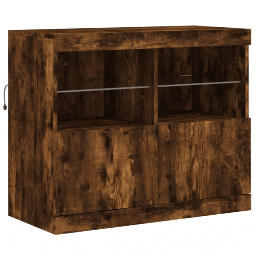 Aparador - Bufete - Móvei de apoio com luzes LED 81x37x67 cm carvalho fumado pt2051