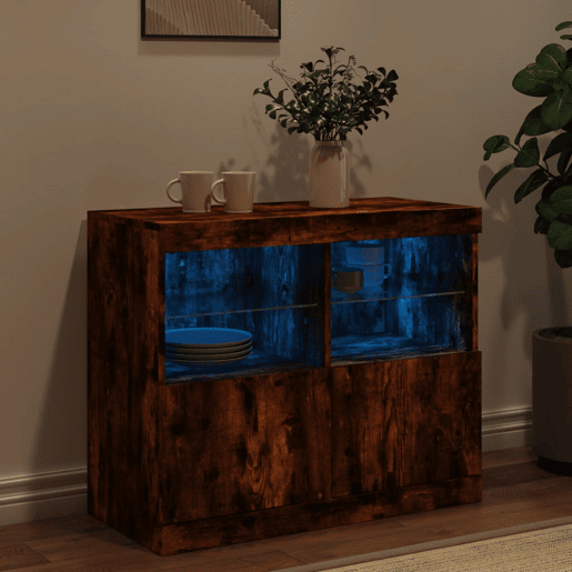 Aparador - Bufete - Móvei de apoio com luzes LED 81x37x67 cm carvalho fumado pt2051