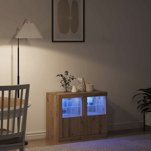 Aparador - Bufete - Móvei de apoio LED 2 pcs Carvalho Artesanal 41 x 37 x 67 cm pt4125