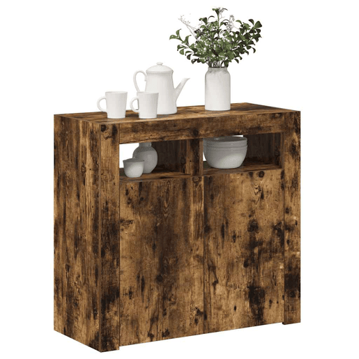 Aparador - Bufete - Móvei de apoio com luzes LED 80x35x75 cm carvalho fumado pt2048