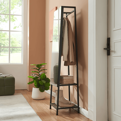 Espelho de corpo inteiro 2 em 1 Klilbojle com 2 prateleiras 160x40x35cm Preto en.casa