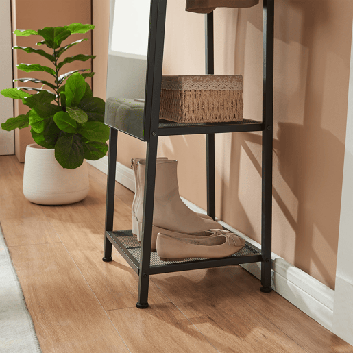 Espelho de corpo inteiro 2 em 1 Klilbojle com 2 prateleiras 160x40x35cm Preto en.casa