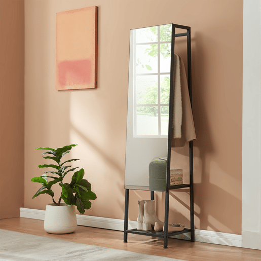 Espelho de corpo inteiro 2 em 1 Klilbojle com 2 prateleiras 160x40x35cm Preto en.casa