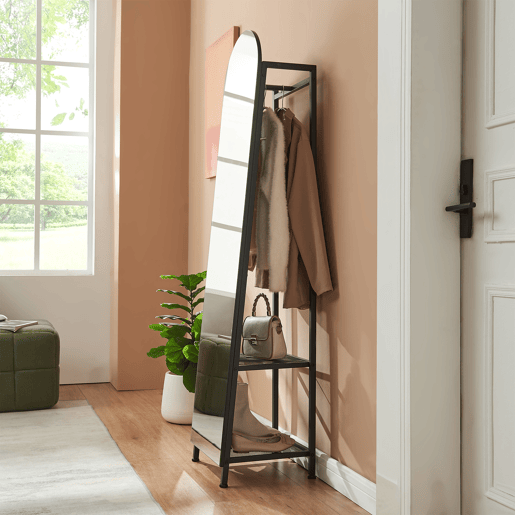 Espelho de corpo inteiro 2 em 1 Frenraby com prateleiras 165x40x35 cm Preto en.casa