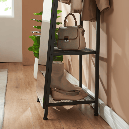 Espelho de corpo inteiro 2 em 1 Frenraby com prateleiras 165x40x35 cm Preto en.casa