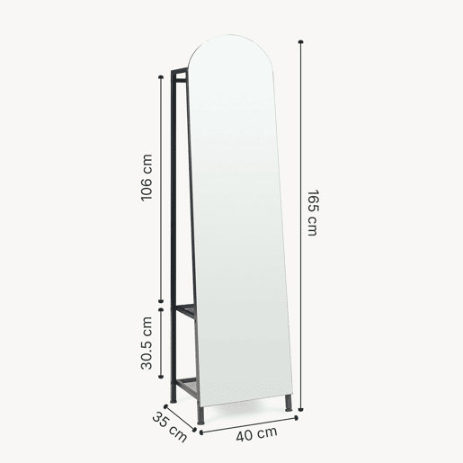 Espelho de corpo inteiro 2 em 1 Frenraby com prateleiras 165x40x35 cm Preto en.casa
