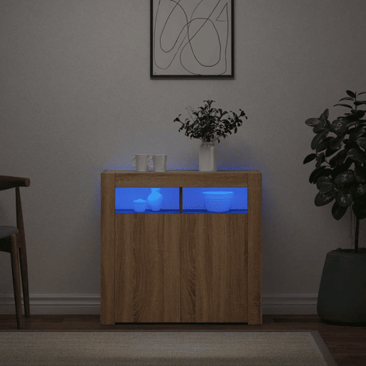 Aparador - Bufete - Móvei de apoio com luzes LED 80x35x75 cm carvalho sonoma pt2086