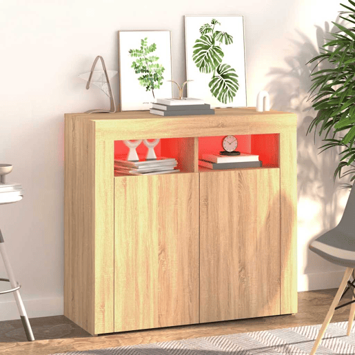 Aparador - Bufete - Móvei de apoio com luzes LED 80x35x75 cm carvalho sonoma pt2086