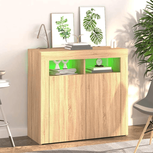 Aparador - Bufete - Móvei de apoio com luzes LED 80x35x75 cm carvalho sonoma pt2086