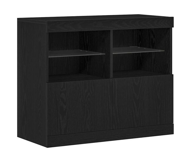 Aparador - mueble de almacenamiento led negro 81 x 37 x 66,5 cm madera de ingeniería es4183