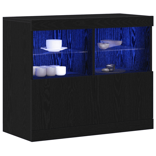 Aparador - Bufete - Móvei de apoio LED Preto 81 x 37 x 66,5 cm Madeira processada pt4183