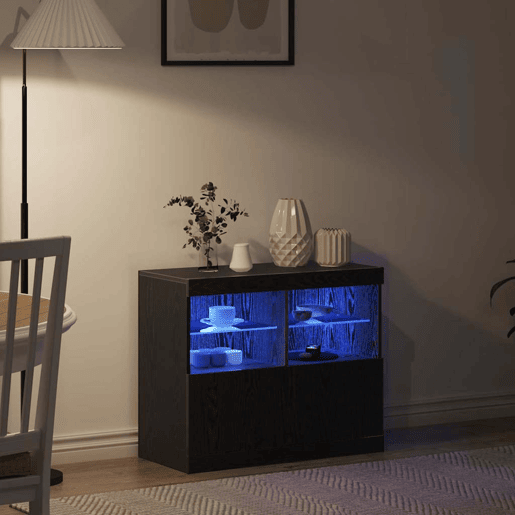 Aparador - Bufete - Móvei de apoio LED Preto 81 x 37 x 66,5 cm Madeira processada pt4183