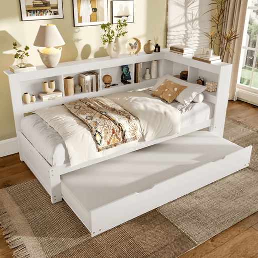Sofá-cama, 90 x 200 cm - Com cama extraível, 2 portas USB, com estrado - Branco