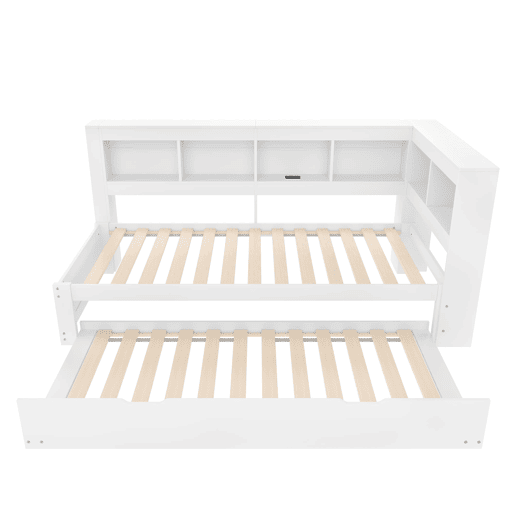 Sofá-cama, 90 x 200 cm - Com cama extraível, 2 portas USB, com estrado - Branco