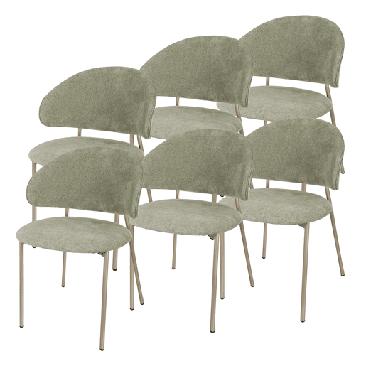 Conjunto de 6 cadeiras de jantar Lipis estofadas metal têxtil Verde en.casa