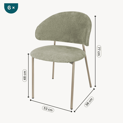 Conjunto de 6 cadeiras de jantar Lipis estofadas metal têxtil Verde en.casa