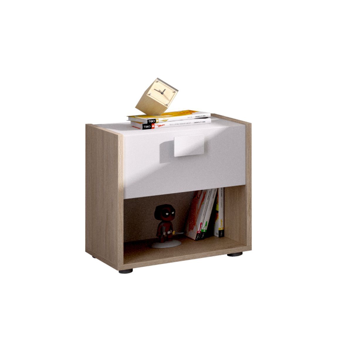 Conjunto de dormitorio dina pack 3 cama + cómoda + mesita blanco/natural