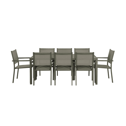 Mesa de jardim em alumínio e textilene, 8 cadeiras, Capua 180, Verde caqui, 182.5x90x71 cm
